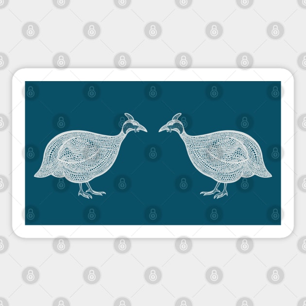 Guineafowl in Love - detailed farm animal ink art Sticker by Green Paladin